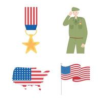 glad Veteranernas dag. medalj, soldat, karta och flagga vektor