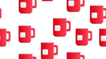 Becher roter Tee mit einem Teebeutel im Inneren auf weißem Hintergrund, Vektorillustration, Muster. Tee mit einem Einweg-Teebeutel. tapete für café, küche, cafédekoration vektor