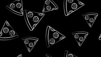 sömlös mönster med utsökt pepperoni pizza skivor på mörk bakgrund. gott italiensk snabb mat måltid. modern vektor illustration för textil- skriva ut, tapet, bakgrund, omslag papper