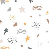 Sternenhimmel Vektor nahtloses Muster. Punkte Sterne Halbmond Hintergrund. milchstraßen-raumdruckdesign für kinder. skandinavisches kosmisches Kinderzimmer.
