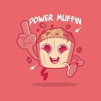 Häftigt super muffin karaktär vektor illustration. mat, inspiration, rolig design begrepp.