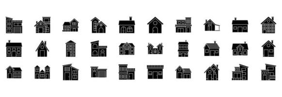 Sammlung von Symbolen im Zusammenhang mit Haus und Häusern, einschließlich Symbolen wie Gebäude, Immobilien, Architektur und mehr. vektorillustrationen, pixelperfekter satz vektor
