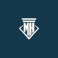 mh första monogram logotyp för lag fast, advokat eller förespråkare med pelare ikon design vektor