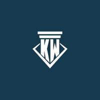 kw-anfangsmonogrammlogo für anwaltskanzlei, anwalt oder anwalt mit säulenikonendesign vektor