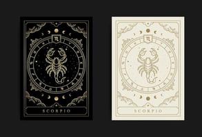 Skorpion Sternzeichen mit Gravur, handgezeichnet, Luxus, Esoterik und Boho-Stil. geeignet für Paranormale, Tarot-Leser und Astrologen vektor