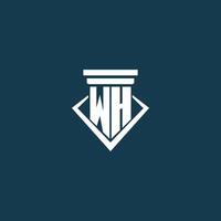 wh första monogram logotyp för lag fast, advokat eller förespråkare med pelare ikon design vektor