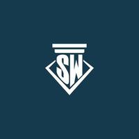 sw första monogram logotyp för lag fast, advokat eller förespråkare med pelare ikon design vektor