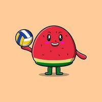 niedliche Cartoon-Wassermelone, die Volleyball spielt vektor