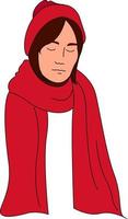 Frau mit rotem Schal, Illustration, Vektor auf weißem Hintergrund.