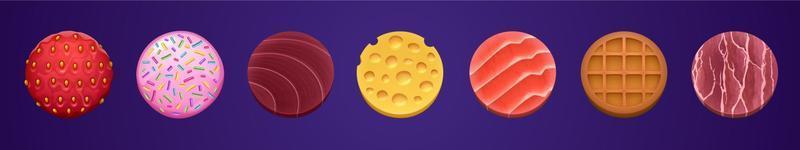 spel ui mat app ikoner, tecknad serie runda knappar uppsättning vektor