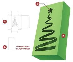 verpackung mit gestanzter weihnachtsbaumfensterschablone und 3d-modell vektor