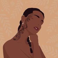 Porträt einer schwarzen Frau mit einem Tattoo im Gesicht. moderne Modeillustration. vektor