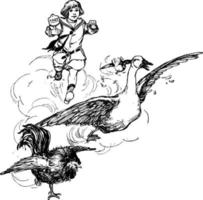 Junge, der Vögel jagt, Vintage Illustration vektor