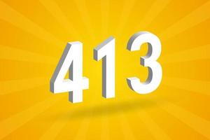 3d 413 siffra font alfabet. vit 3d siffra 413 med gul bakgrund vektor