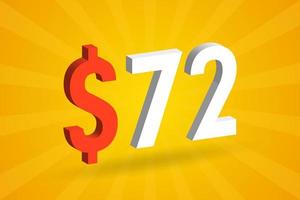 72 USD 3d text symbol. 72 förenad stat dollar 3d med gul bakgrund amerikan pengar stock vektor