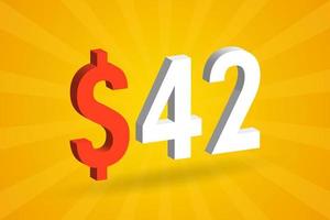 42 USD 3d text symbol. 42 förenad stat dollar 3d med gul bakgrund amerikan pengar stock vektor
