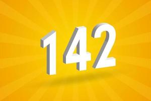 3d 142 siffra font alfabet. vit 3d siffra 142 med gul bakgrund vektor