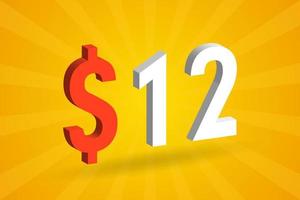 12 USD 3D-Textsymbol. 12 US-Dollar 3d mit gelbem Hintergrund Amerikanischer Geldvektor vektor