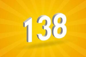 3d 138 siffra font alfabet. vit 3d siffra 138 med gul bakgrund vektor