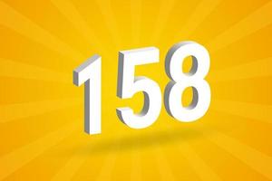 3d 158 Zahlenschriftalphabet. weiße 3D-Nummer 158 mit gelbem Hintergrund vektor
