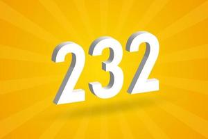3d 232 siffra font alfabet. vit 3d siffra 232 med gul bakgrund vektor