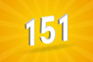 3d 151 Zahlenschriftalphabet. weiße 3D-Nummer 151 mit gelbem Hintergrund vektor