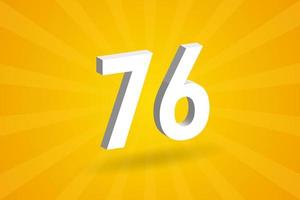3D-Alphabet mit 76 Zahlen. weiße 3D-Nummer 76 mit gelbem Hintergrund vektor