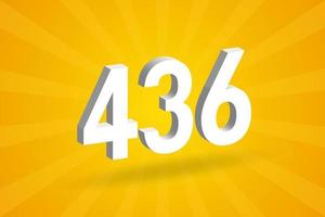 3d 436 Zahlenschriftalphabet. weiße 3D-Nummer 436 mit gelbem Hintergrund vektor