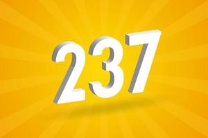 3d 237 siffra font alfabet. vit 3d siffra 237 med gul bakgrund vektor
