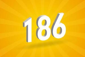3d 186 Zahlenschriftalphabet. weiße 3D-Nummer 186 mit gelbem Hintergrund vektor