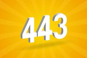 3d 443 siffra font alfabet. vit 3d siffra 443 med gul bakgrund vektor