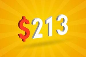 213 USD 3D-Textsymbol. 213 US-Dollar 3d mit gelbem Hintergrund Amerikanischer Geldaktienvektor vektor