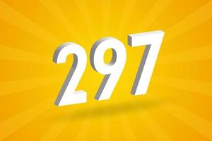 3d 297 siffra font alfabet. vit 3d siffra 297 med gul bakgrund vektor