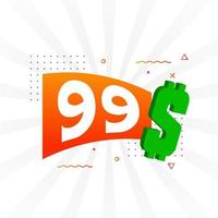 99-Dollar-Währungsvektor-Textsymbol. 99 usd US-Dollar amerikanisches Geld Aktienvektor vektor