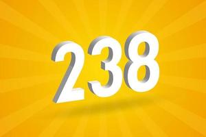 3d 238 Zahlen Schriftart Alphabet. weiße 3D-Nummer 238 mit gelbem Hintergrund vektor