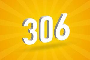 3d 306 Zahlenschriftalphabet. weiße 3D-Nummer 306 mit gelbem Hintergrund vektor