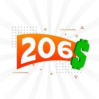 206-Dollar-Währungsvektor-Textsymbol. 206 usd US-Dollar amerikanisches Geld Aktienvektor vektor