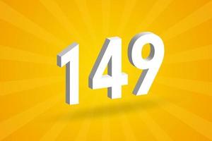 3d 149 Zahlen Schriftart Alphabet. weiße 3D-Nummer 149 mit gelbem Hintergrund vektor