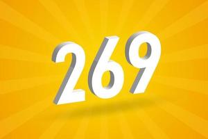 3d 269 Zahlen Schriftart Alphabet. weiße 3D-Nummer 269 mit gelbem Hintergrund vektor