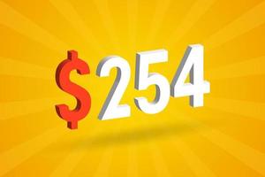 254 USD 3d text symbol. 254 förenad stat dollar 3d med gul bakgrund amerikan pengar stock vektor