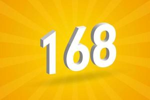 3d 168 Zahlenschriftalphabet. weiße 3D-Nummer 168 mit gelbem Hintergrund vektor