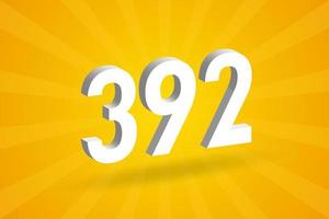 3d 392 Zahlenschriftalphabet. weiße 3D-Nummer 392 mit gelbem Hintergrund vektor