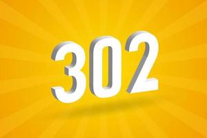 3d 302 Zahlenschriftalphabet. weiße 3D-Nummer 302 mit gelbem Hintergrund vektor