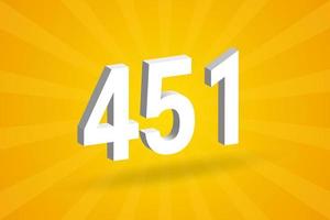 3d 451 Zahlenschriftalphabet. weiße 3D-Nummer 451 mit gelbem Hintergrund vektor