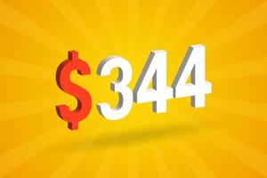 344 USD 3D-Textsymbol. 344 US-Dollar 3d mit gelbem Hintergrund Amerikanischer Geldaktienvektor vektor
