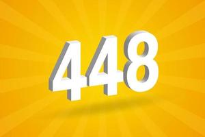3d 448 Zahlenschriftalphabet. weiße 3D-Nummer 448 mit gelbem Hintergrund vektor