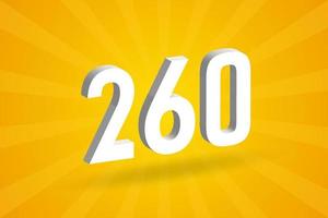 3d 260 Zahlenschriftalphabet. weiße 3D-Nummer 260 mit gelbem Hintergrund vektor
