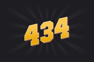 Nummer 434 Vektorschrift Alphabet. gelbe 434-Nummer mit schwarzem Hintergrund vektor