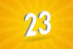 3d 23 Zahlen Schriftart Alphabet. weiße 3D-Nummer 23 mit gelbem Hintergrund vektor
