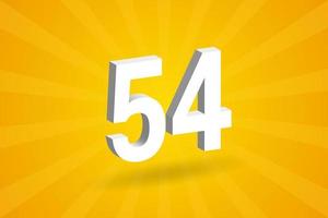 3d 54 siffra font alfabet. vit 3d siffra 54 med gul bakgrund vektor